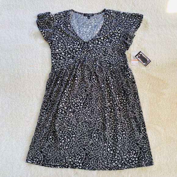 Steve Madden NEW Black w/ White Floral Pattern Dress "Cloud Dancer" size M - Picture 1 of 10